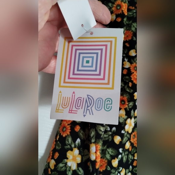 LuLaRoe Floral Pencil Skirt in Black, Orange, and Cream - Picture 6 of 7